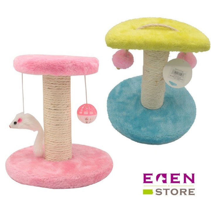 Tiragraffi per gatti con corda in sisal, pallina e rivestimento in peluche