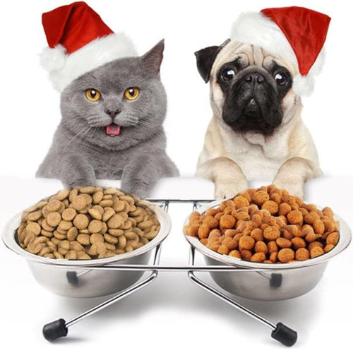 Ciotola Doppia in Acciaio per Cani e Gatti