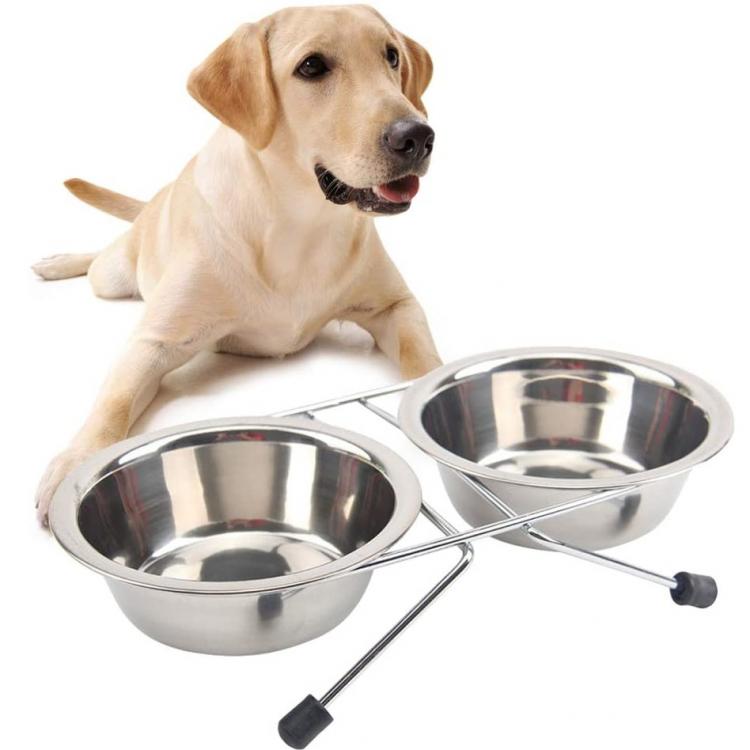Ciotola Doppia Mangiatoia Per Animali Ciotole In Acciaio Scodelle Cani Gatti | L