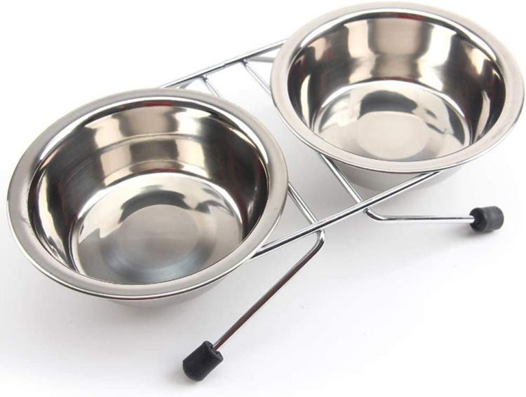 Ciotola Doppia Mangiatoia Per Animali Ciotole In Acciaio Scodelle Cani Gatti | L
