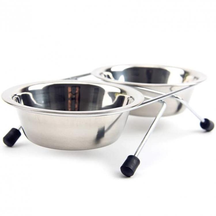 Ciotola Doppia Mangiatoia Per Animali Ciotole In Acciaio Scodelle Cani Gatti | L