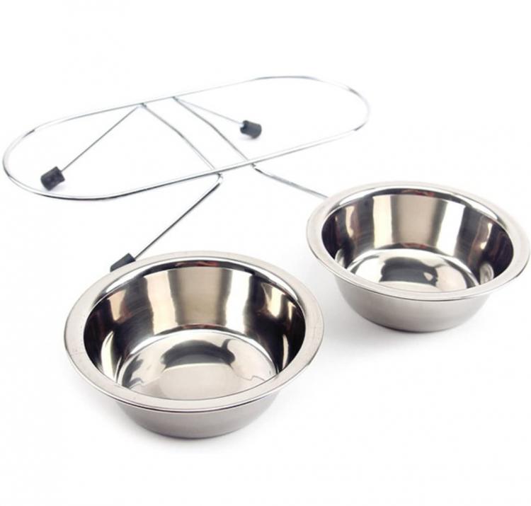 Ciotola Doppia Mangiatoia Per Animali Ciotole In Acciaio Scodelle Cani Gatti | L